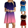 Womens Round-Neck Short Sleeve Gradient Casual Loose Dress
