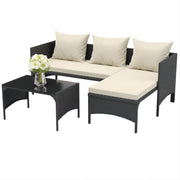 3 Pieces Outdoor PE Rattan Furniture Chaise Conversation Set with Loveseat Sofa