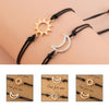 2Pcs Alloy Sun & Moon Black Weaving Rope Adjustable Charm Bracelet