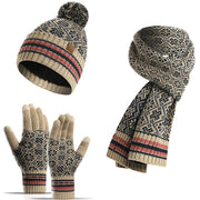 Winter Snowflake Knitted Thickened Hat Scarf Gloves 3PCS Set