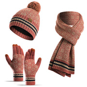 Winter Snowflake Knitted Thickened Hat Scarf Gloves 3PCS Set