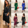 Women's Sexy Off Shoulder Pleated Satin Long Sleeve Dress