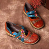 Women Vintage Floral Splicing Colored Flat Wedge Leather Shoes
