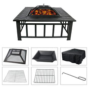 Bigzzia Outdoor Fire Pits 3 in 1 Fire Table Firepit BBQ Patio Heater for Garden Outdoor