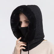 Knitted Warm Fleece Beanies Hats Women Winter Hooded Scarf Windproof Hat