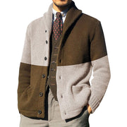 Mens Winter Colorblock Cardigan Single-Breasted Knitted Sweater Jacket