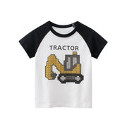 Little Boys Tractor Print Short Sleeve Round-neck Cotton T-Shirt