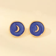Irregular Enamel Star Moon Round Stud Earrings for Women Girls