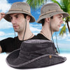 Summer Unisex Outdoor Wide Brim Cotton Fisherman Hat with Drawstring