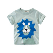 Summer Boys Short Sleeve Cartoon Elephant Lion Pattern T-shirt