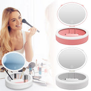 Beauty Makeup Mirror with LED Foldable Compact Storage Box 2-In-1