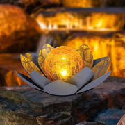 Garden Solar LED Waterproof Crackle Wrought Iron Lotus Light