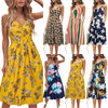 Womens V-Neck Floral Print Spaghetti Strap Sleeveless Dress