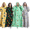Super Long Hooded Blanket Flannel One Size Blanket Sweatshirt with Hand Pockets