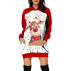 Christmas Print Women Hoodies Long Sleeve Pullover Sweatshirt Mini Dress with Pockets
