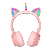 LED Kid Girl Cute Cat Ears Unicorn Luminous Wireless Headphone