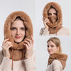 Knitted Warm Fleece Beanies Hats Women Winter Hooded Scarf Windproof Hat