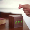 Wooden Cube LED Alarm Clock Voice Control Time/Date/Temperature Display