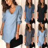 Womens Solid Color V-Neck Short Sleeve Casual Dress