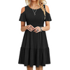 Women's Off Shoulder Short Sleeve Ruffle Pleated Casual Dress