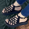 Women Retro Thick-Bottomed Wedge Cross Straps Hollowed PU Sandals