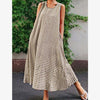 Women's Plaids Print Loose Casual Sleeveless Linen Maxi Dress