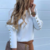 Women's Crewneck Metallic Button Long Sleeve Loose Blouse
