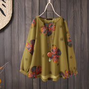 Women O-Neck Floral Printed Casual Oversize Vintage Tops
